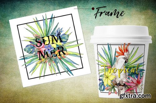 CreativeMarket Tropical PNG watercolor flower set 2027049