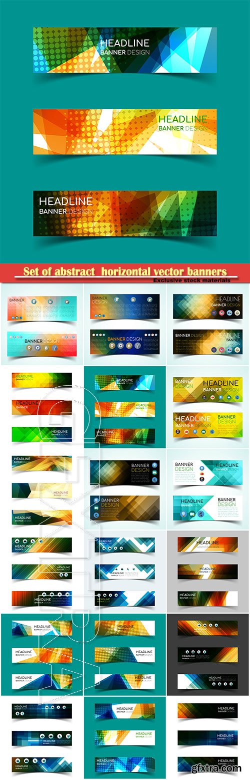 Set of abstract  horizontal vector banners with geometric shape