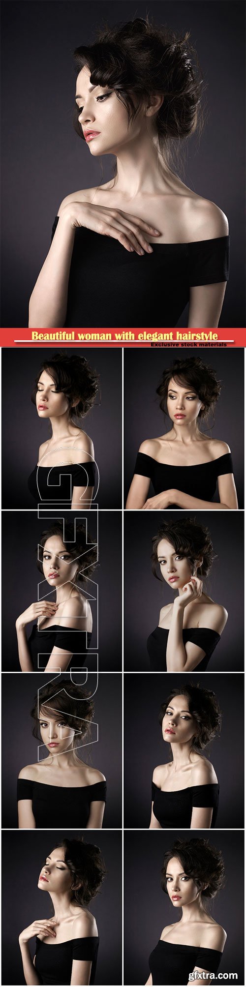 Beautiful woman with elegant hairstyle on black background