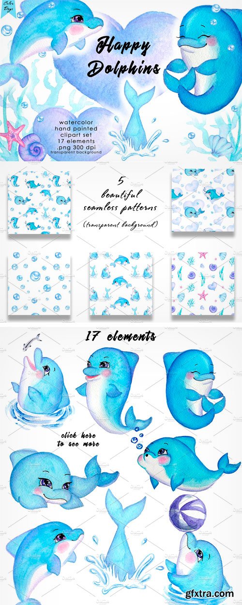 CM - Watercolor Clipart - Happy Dolphins 1989805