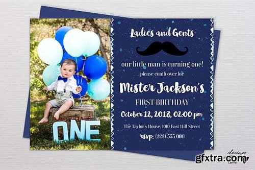 CreativeMarket - Birthday Invitation Card Little Man 2035455