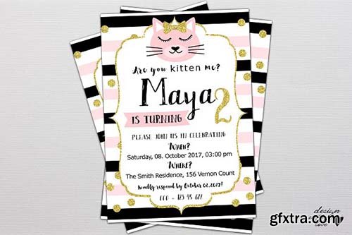 CreativeMarket - Birthday Invitation Purrrfect Party 2035627