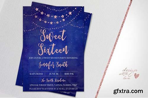 CreativeMarket - Birthday Invitation Sweet Sixteen 2035711