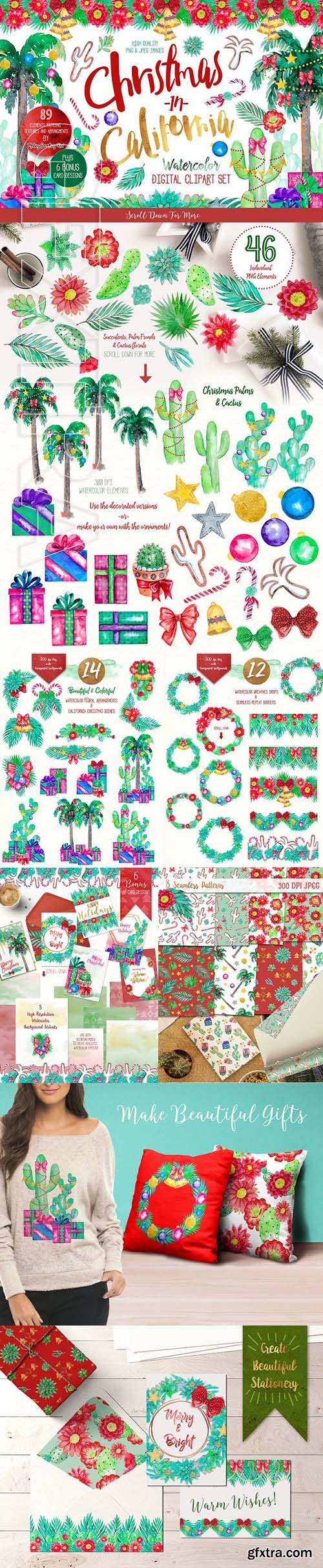 CreativeMarket - Christmas in California clipart set 2036813