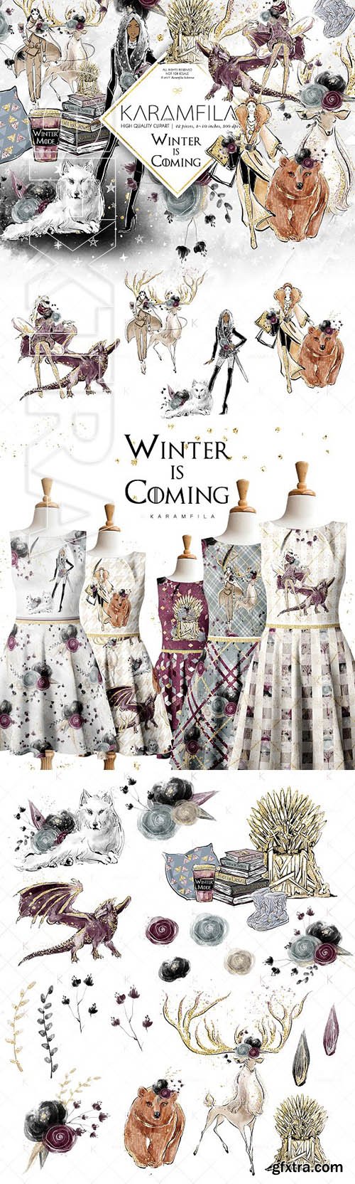 CreativeMarket - Whimsical Winter Fashion Clipart 2032855