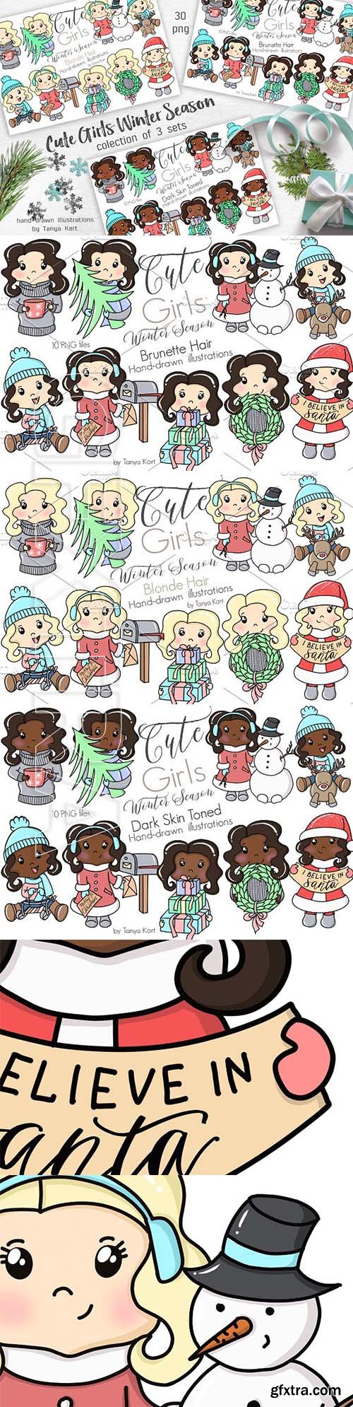 CreativeMarket - Cute Girls Winter Season Collection 2035128