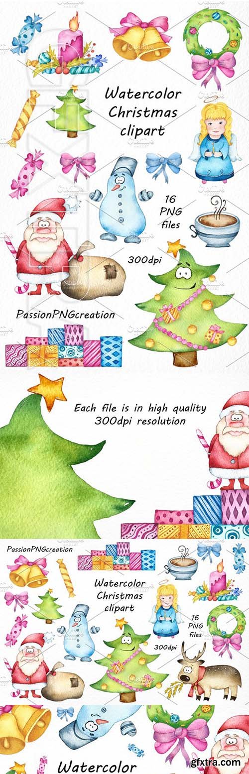 CreativeMarket - Watercolor Christmas clipart 2036790