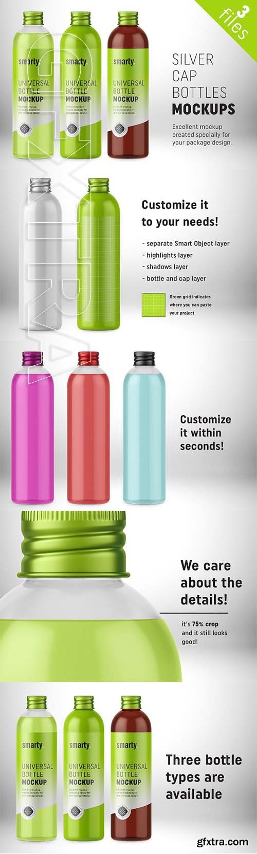 CreativeMarket - Bottles with Silver Cap Mockup 2035043