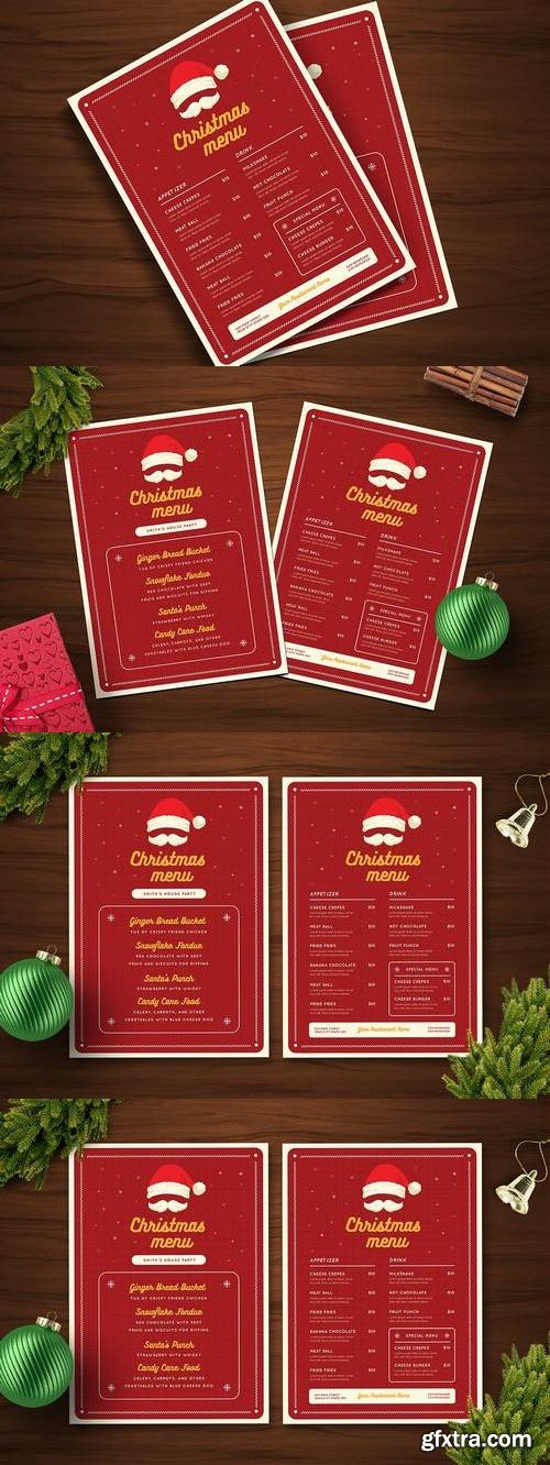 Christmas menu with Santa Hat and Moustache