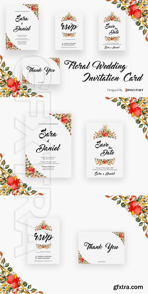 CreativeMarket - Watercolor Floral Wedding Invitation 2051909