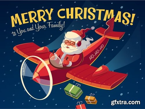 Christmas New Year holiday couple santa claus flyer gift card 25 EPS