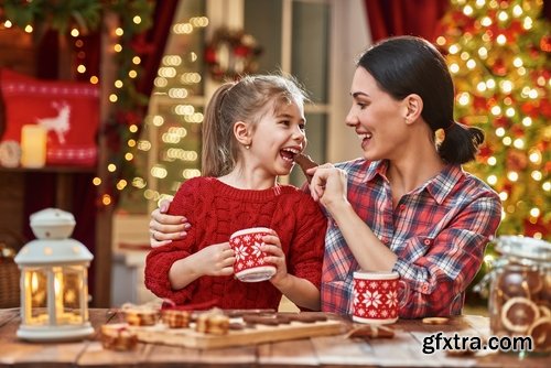 Family prepares a festive meal treat New Year Christmas sweetness 25 HQ Jpeg