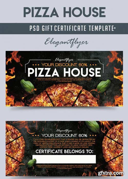 Pizza House V1 Gift Certificate PSD Template