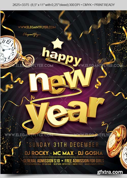 Happy New Year 2018 V6  Flyer PSD Template + Facebook Cover