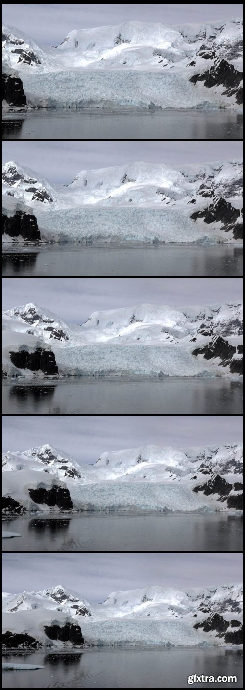 Zooms out from a glacier in Antarctica zooms out from glacier