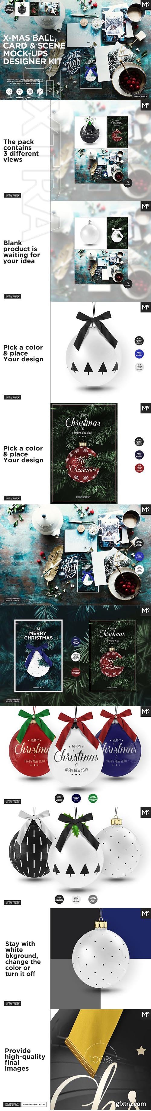 CreativeMarket - X-mas Ball, Card & Scene Mock-ups 2035858