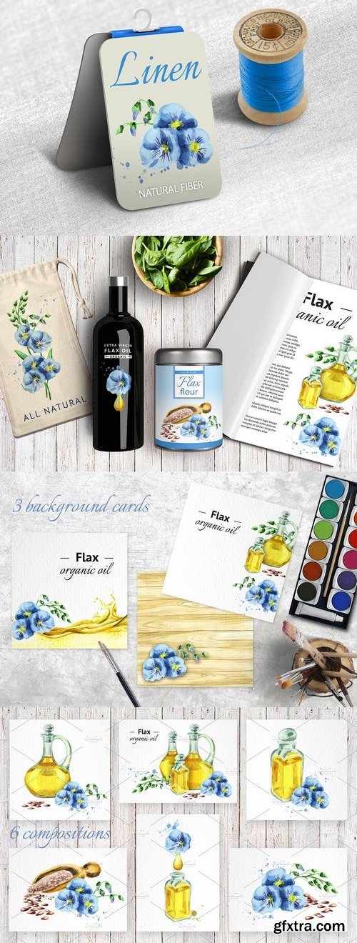 CM - FLAX bundle. Hand painted watercolor 1439310