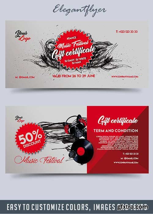 Music Festival V1 Gift Certificate PSD Template