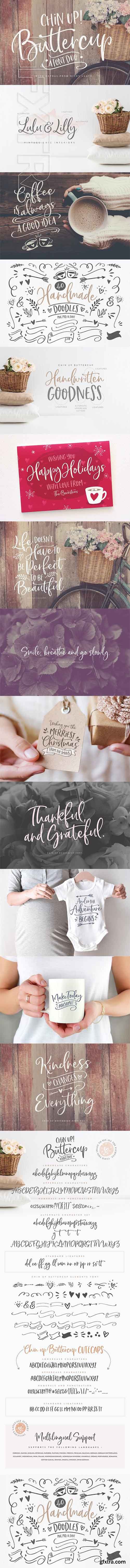 CreativeMarket - Chin Up Buttercup Font Duo & Extras 2045262