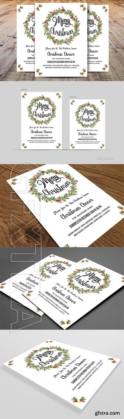 CreativeMarket - Merry Christmas Dinner Invitations 2048886