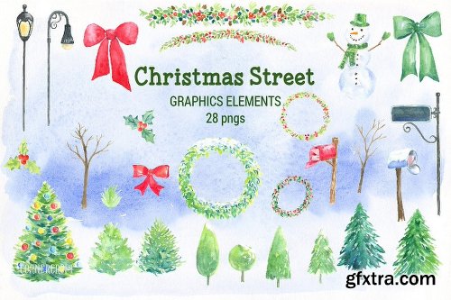 CreativeMarket Watercolor Christmas Street 2061412