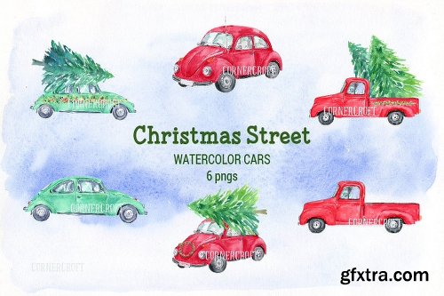 CreativeMarket Watercolor Christmas Street 2061412