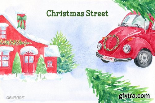 CreativeMarket Watercolor Christmas Street 2061412