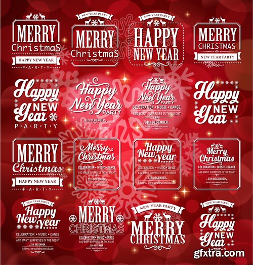 Merry christmas and New Year greeting vector decorations