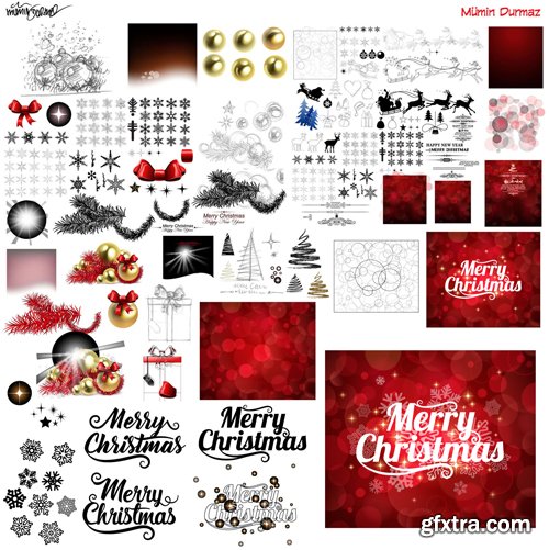 Merry christmas and New Year greeting vector decorations