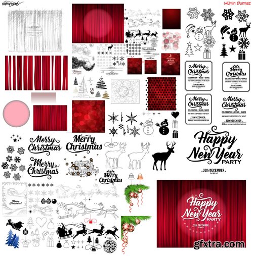 Merry christmas and New Year greeting vector decorations