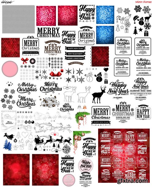 Merry christmas and New Year greeting vector decorations