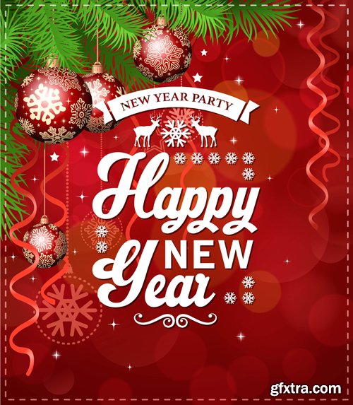 Merry christmas and New Year greeting vector decorations