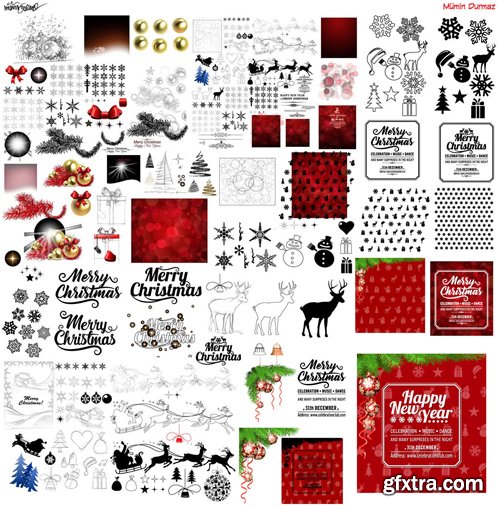 Merry christmas and New Year greeting vector decorations