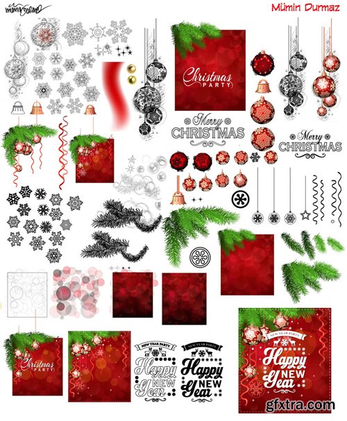 Merry christmas and New Year greeting vector decorations