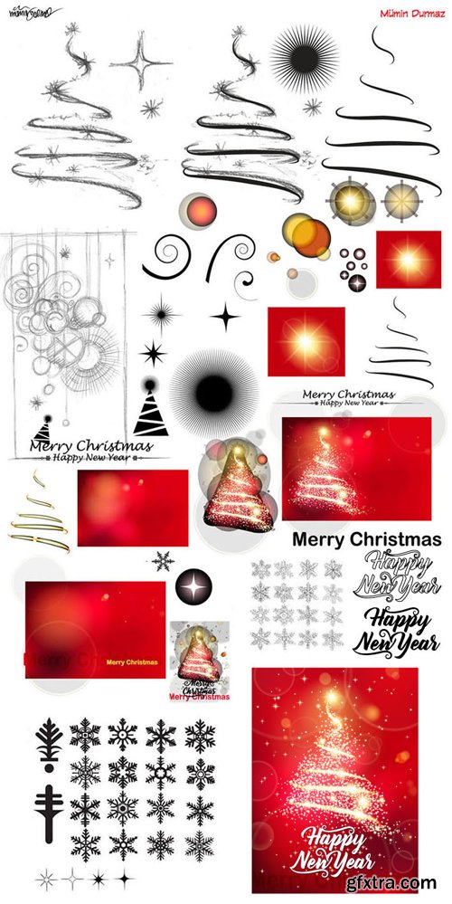 Merry christmas and New Year greeting vector decorations