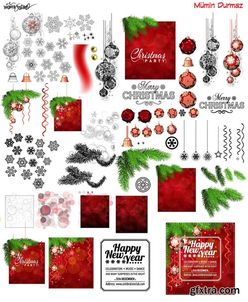 Merry christmas and New Year greeting vector decorations