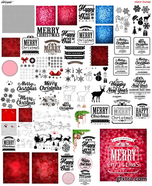 Merry christmas and New Year greeting vector decorations and card