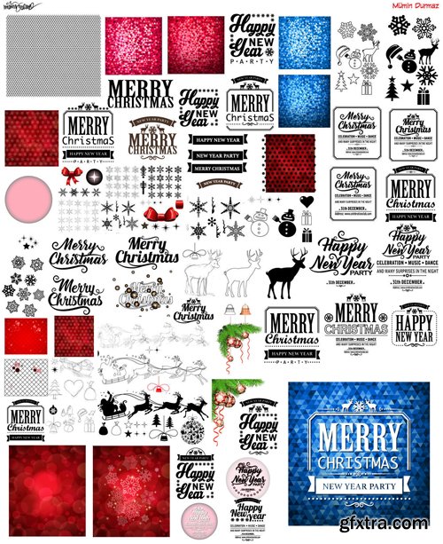 Merry christmas and New Year greeting vector decorations and card