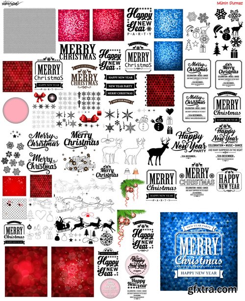 Merry christmas and New Year greeting vector decorations and card