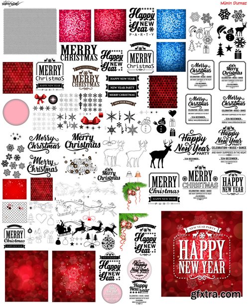 Merry christmas and New Year greeting vector decorations and card