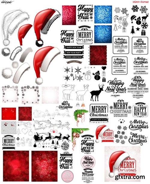 Merry christmas and New Year greeting vector decorations and card