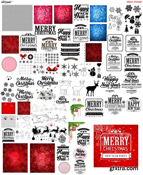 Merry christmas and New Year greeting vector decorations and card