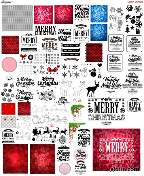 Merry christmas and New Year greeting vector decorations and card