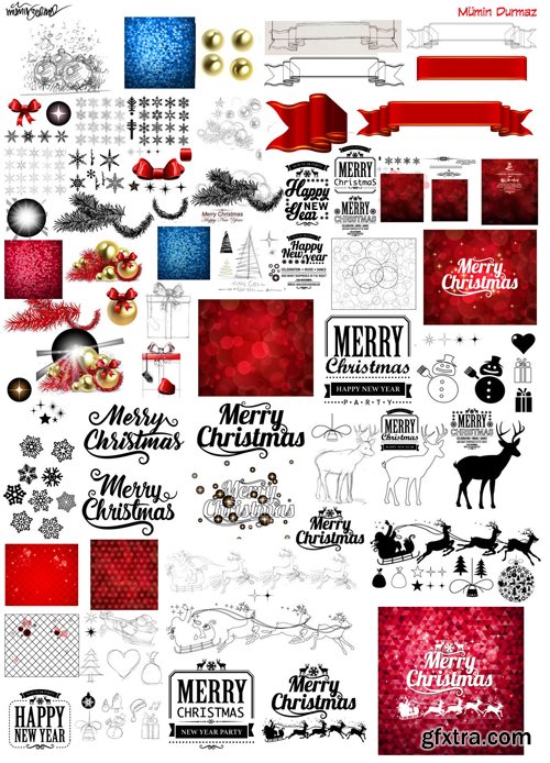 Merry christmas and New Year greeting vector decorations and card