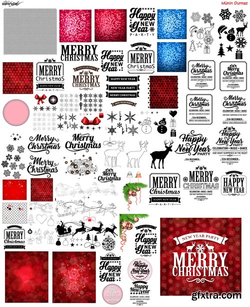 Merry christmas and New Year greeting vector decorations and card