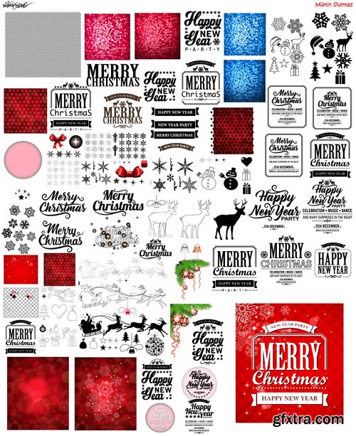 Merry christmas and New Year greeting vector decorations and card