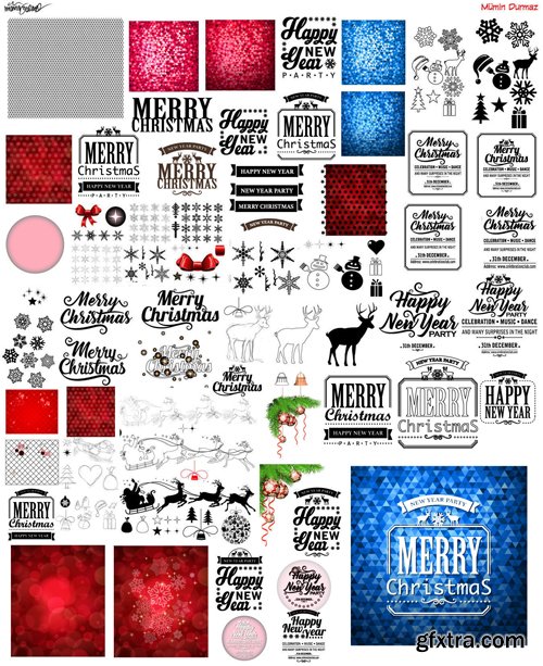 Merry christmas and New Year greeting vector decorations and card