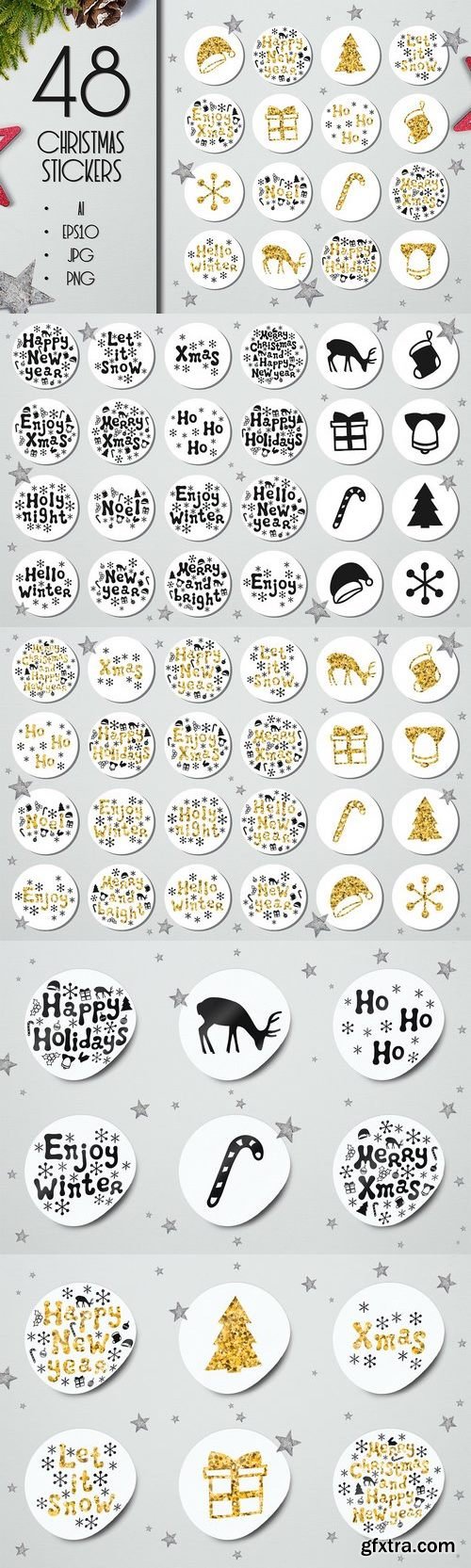 CM - 48 Christmas Gift Round Stickers Set 1798801