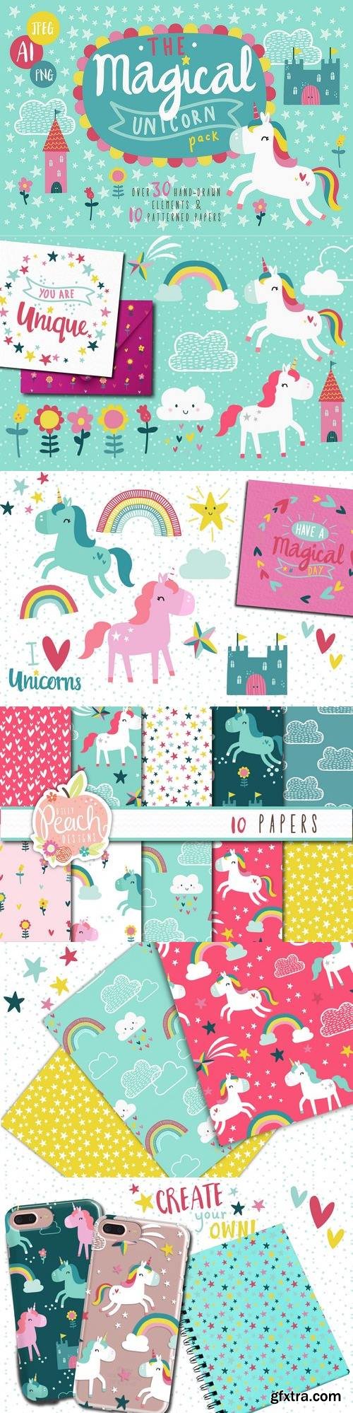 CM - Unicorn Clipart & Seamless Patterns 1420105