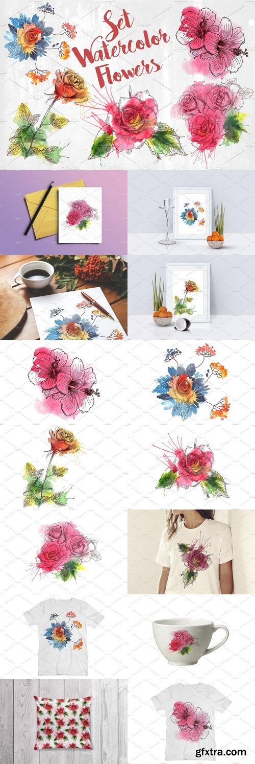 CM - Vector set flowers.Watercolor effect 1420247